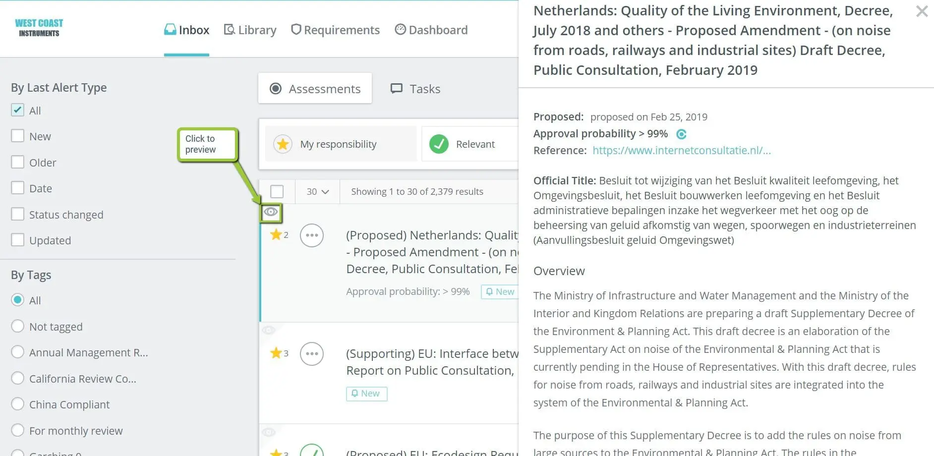 Preview regulation in Inbox