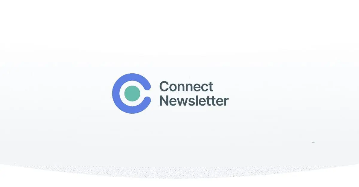 Connect Newsletter logo with a blue 'C' shape and a teal circle in the center, on a light background.