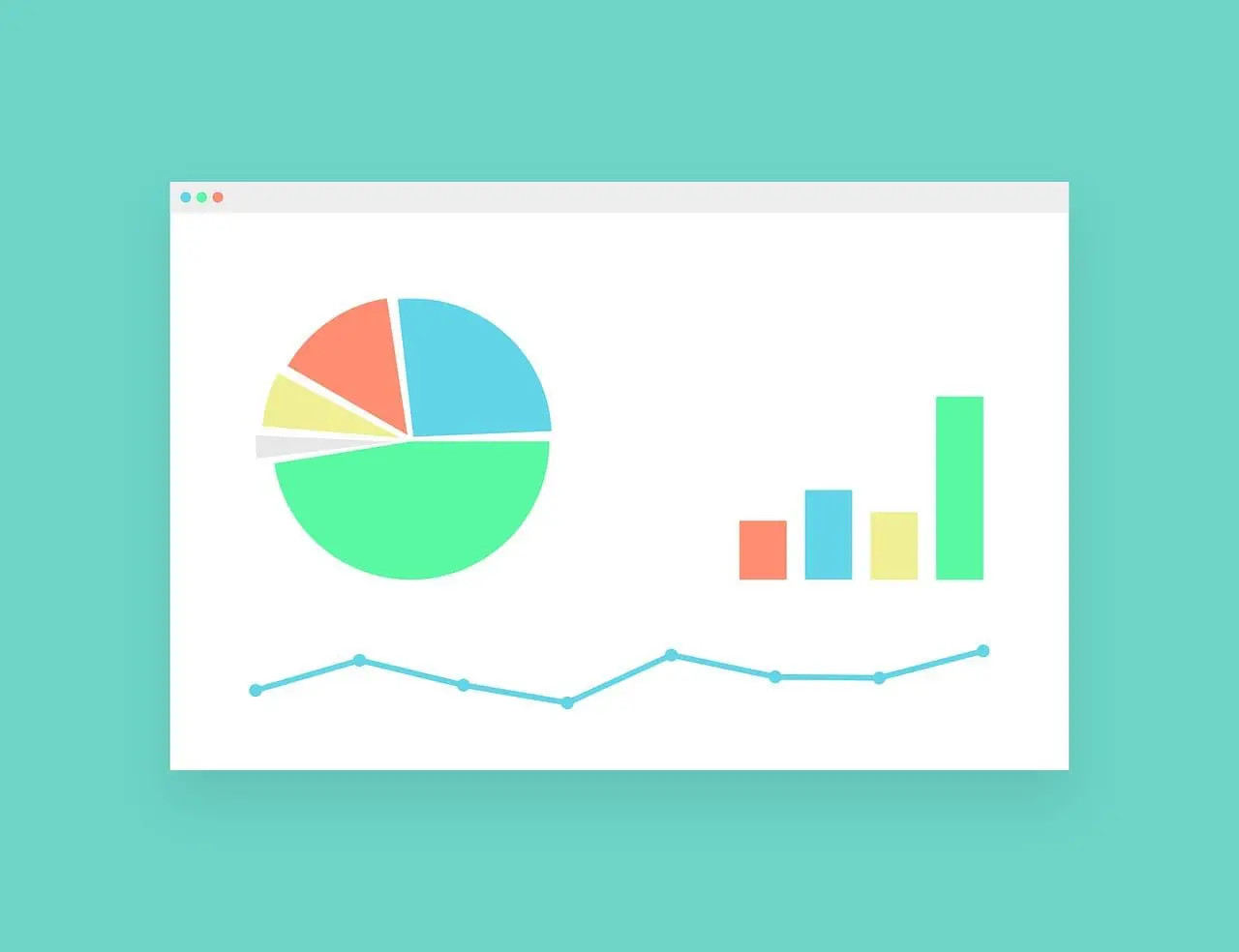Adherent (formerly Compliance & Risks). Illustration of a web browser window showing a pie chart, a bar chart, and a line graph on a teal background.
