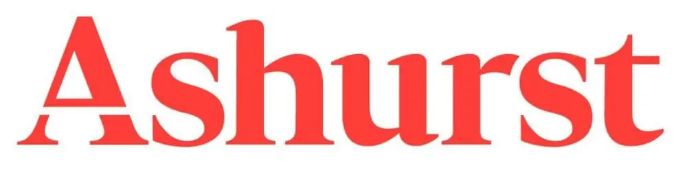 The word 'Ashurst' written in bold red serif font on a white background.