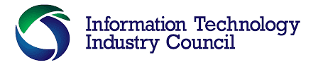 Logo for Information Technology Industry Council. It features a circular emblem with green and blue curved segments, next to the dark blue text 'Information Technology Industry Council'.