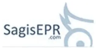 Logo for SagisEPR.com, with the text in dark blue-grey and an abstract, flowing light blue-grey graphic to its right.