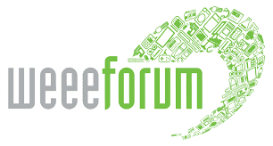 The weeeforum logo. The text 'weee' is grey and 'forum' is green. To the right, a green wave-like graphic is formed by many small icons of electronic devices like phones, laptops, and cameras.