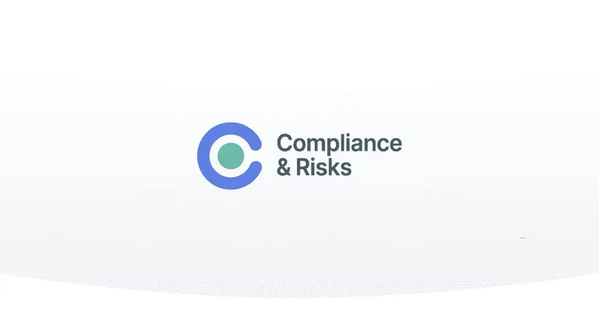 Logo for 'Compliance & Risks' featuring a blue C shape with a green circle inside, next to the company name.