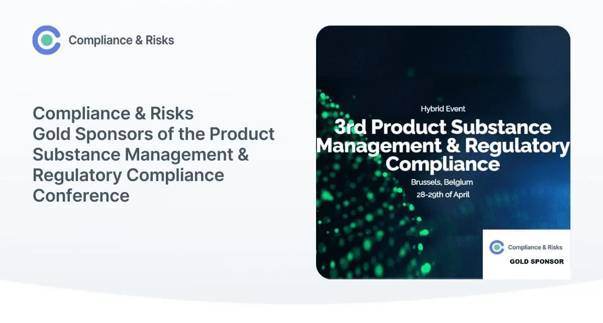 Promotional graphic for Compliance & Risks sponsoring the 3rd Product Substance Management & Regulatory Compliance Conference in Brussels, Belgium, April 28-29th.