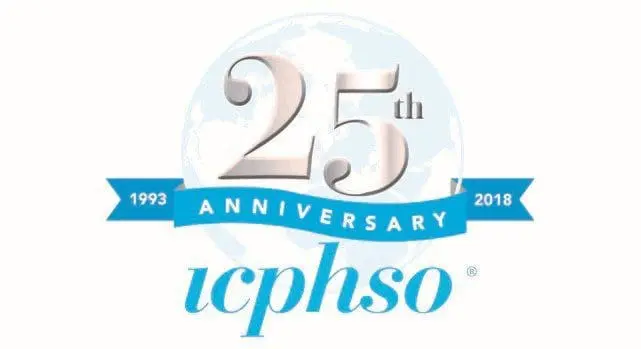 Adherent (formerly Compliance & Risks). Logo for ICPHSO's 25th Anniversary, showing '25th ANNIVERSARY' on a blue ribbon with years '1993' and '2018', against a light blue globe background.