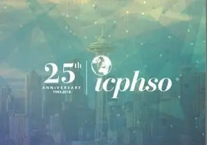 Adherent (formerly Compliance & Risks). Logo for icphso's 25th Anniversary (1993-2018) with a globe icon, set against a blurred blue and green cityscape including the Seattle Space Needle.