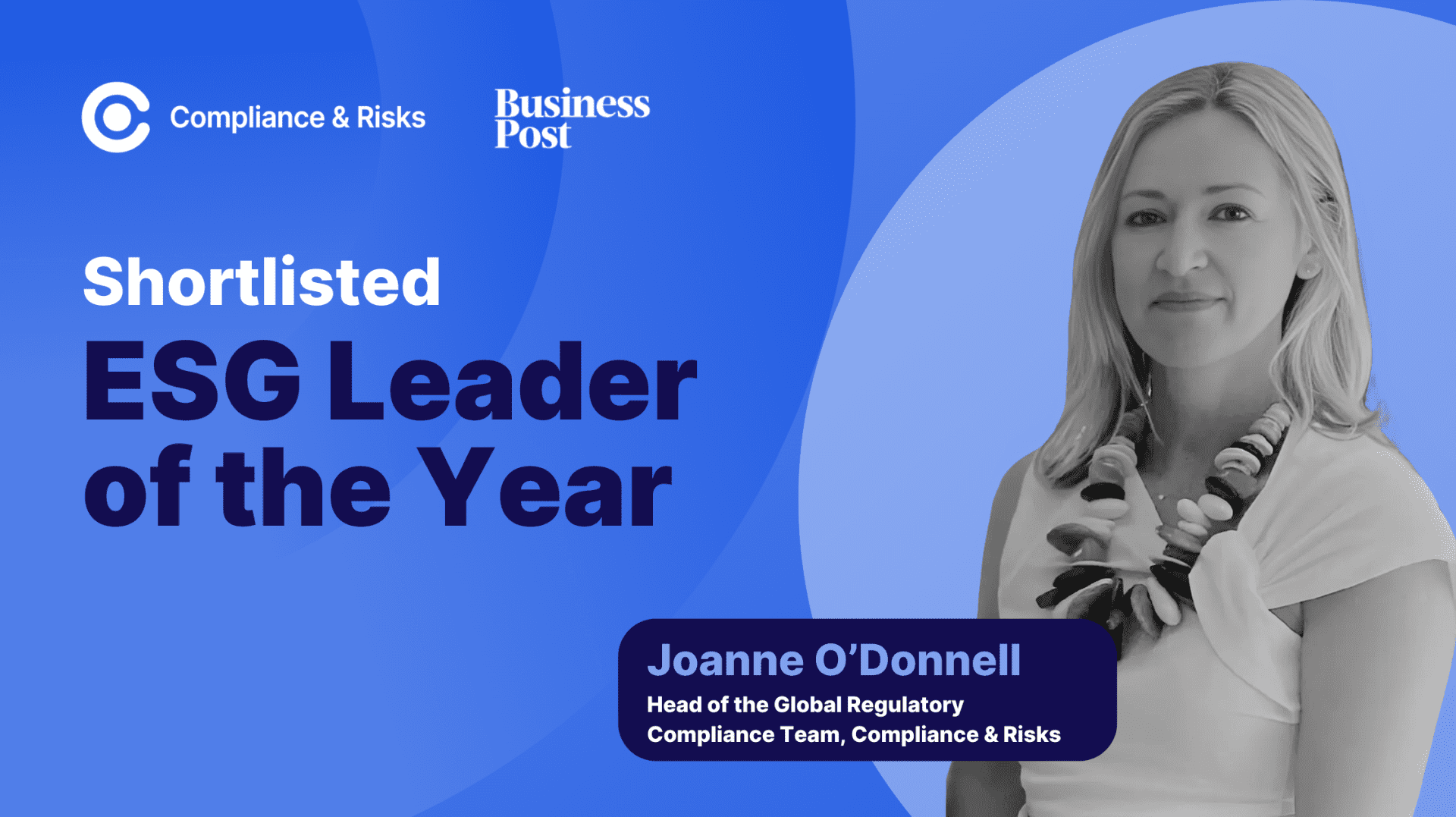 Adherent (formerly Compliance & Risks). Joanne O'Donnell Shortlisted for ESG Leader of the Year Award