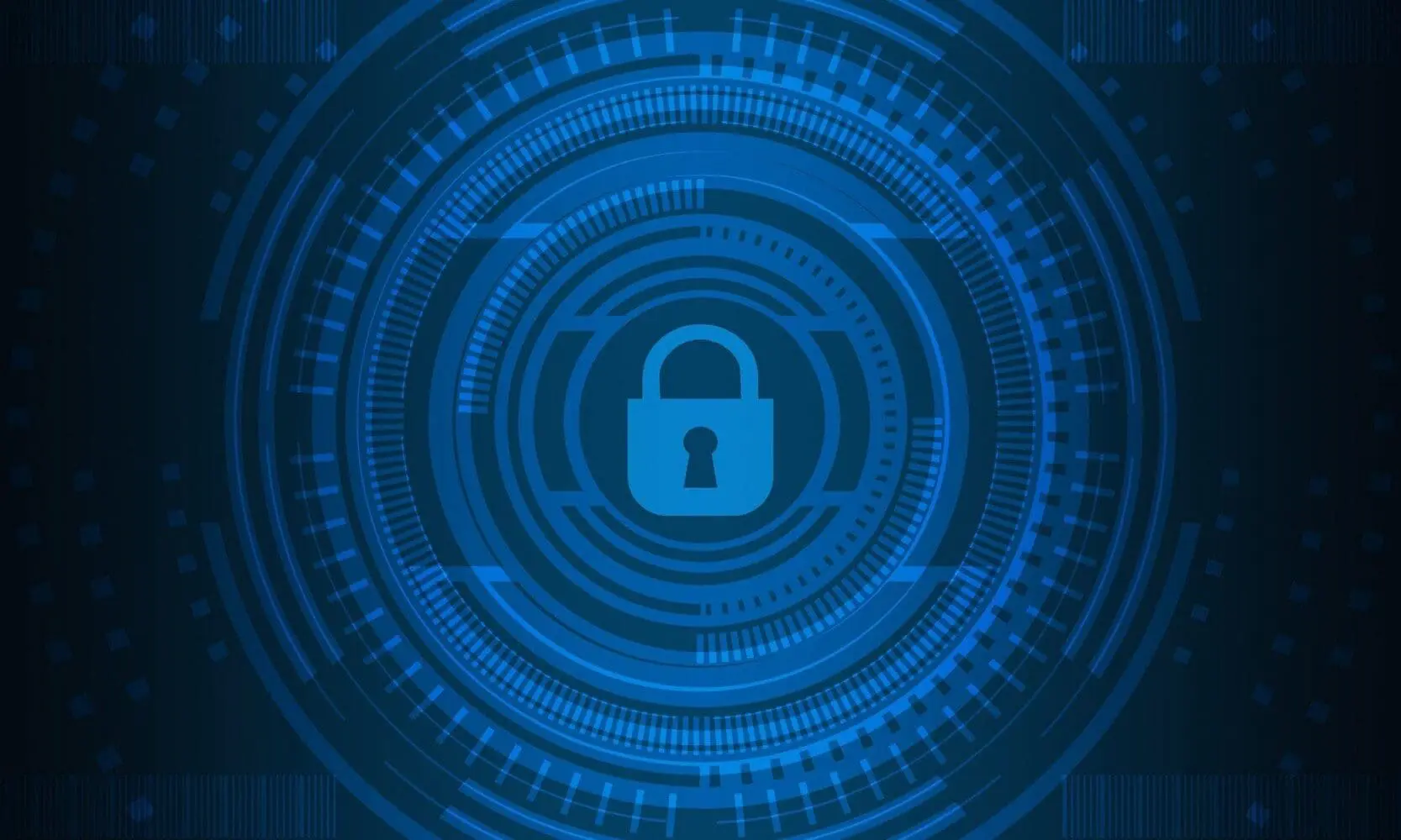 Adherent (formerly Compliance & Risks). A light blue padlock icon centered within concentric blue digital rings on a dark blue background with abstract patterns.