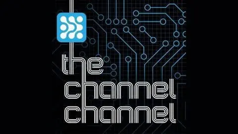 Logo for 'the channel channel' with a blue circuit board pattern background and a blue square icon with white interconnected dots.