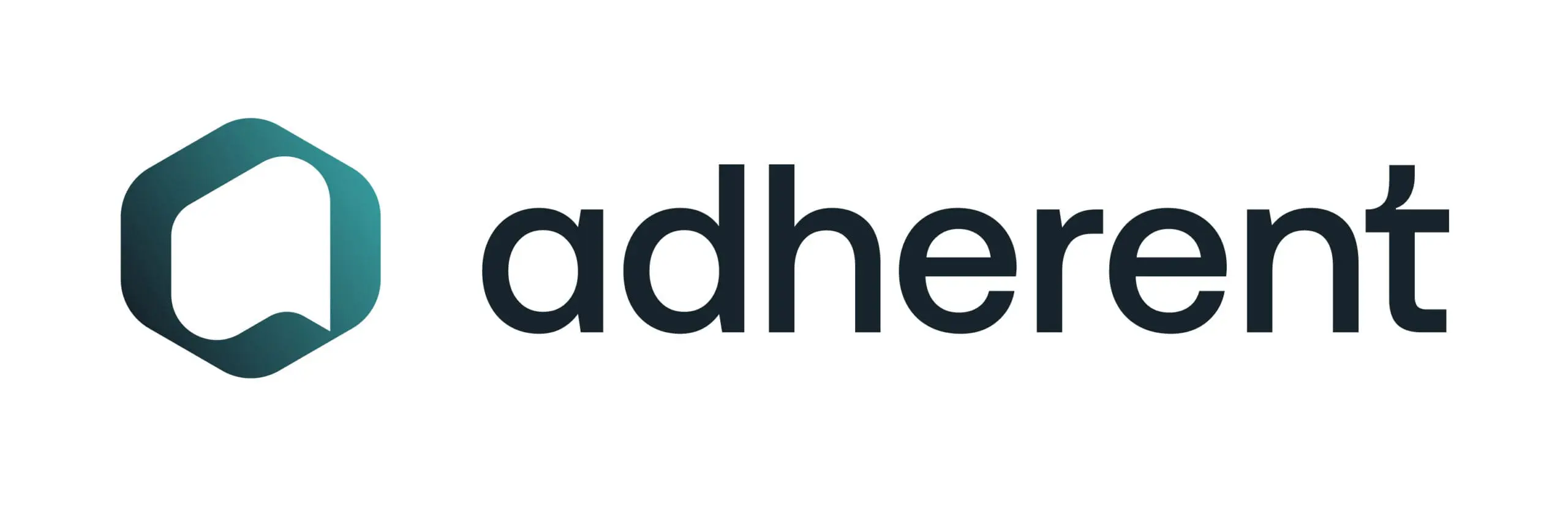 Adherent logo, showing a teal and blue-green geometric shape next to the word 'adherent' in dark text.