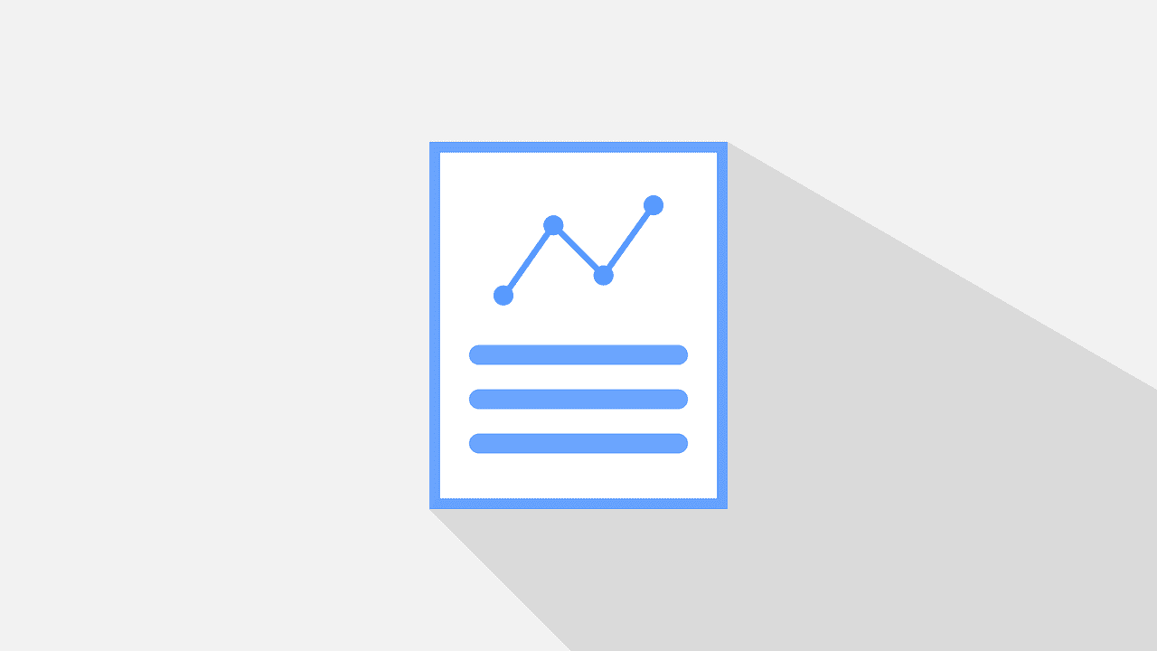Icon of a document with a line graph and text lines, casting a shadow.