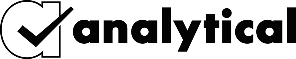 The "analytical" logo, featuring a dark gray stylized checkmark symbol and the word "analytical" on a black background.