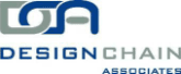 Logo for DesignChain Associates. It features an abstract, intertwined blue and gray symbol above the company name 'DESIGNCHAIN' (blue 'DESIGN', gray 'CHAIN') and 'ASSOCIATES' (blue) below it.