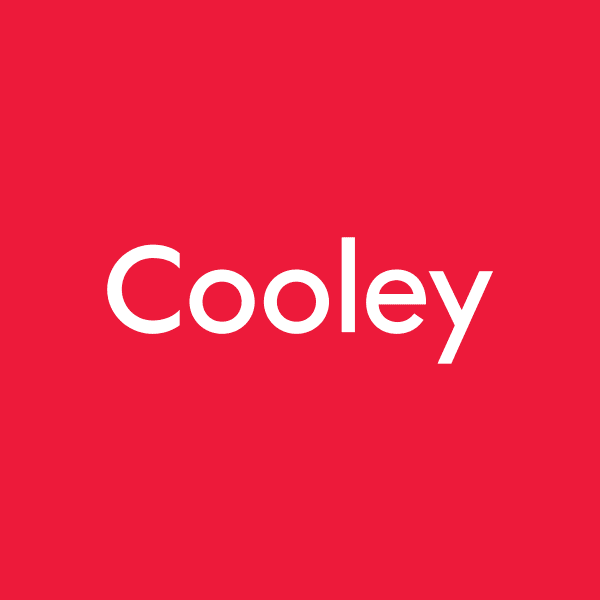 The word "Cooley" in white text on a red background.