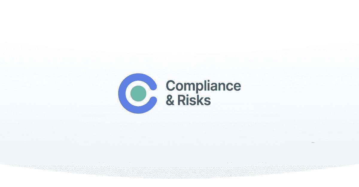 Logo for 'Compliance & Risks' featuring a blue C shape with a green circle inside, next to the company name.
