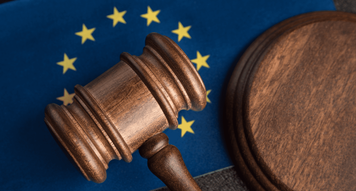 Gavel over EU flag - concept for EU Work Programme 2025