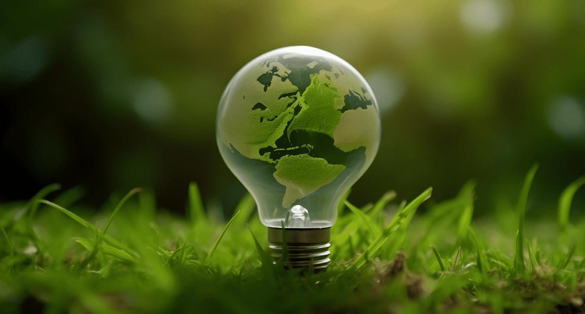 lightbulb with world map in grass - concept for EU Omnibus Package