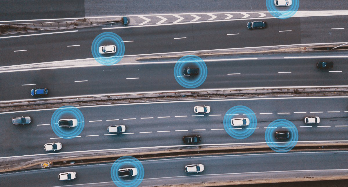 smart cars driving on road - concept for vehicle connectivity systems